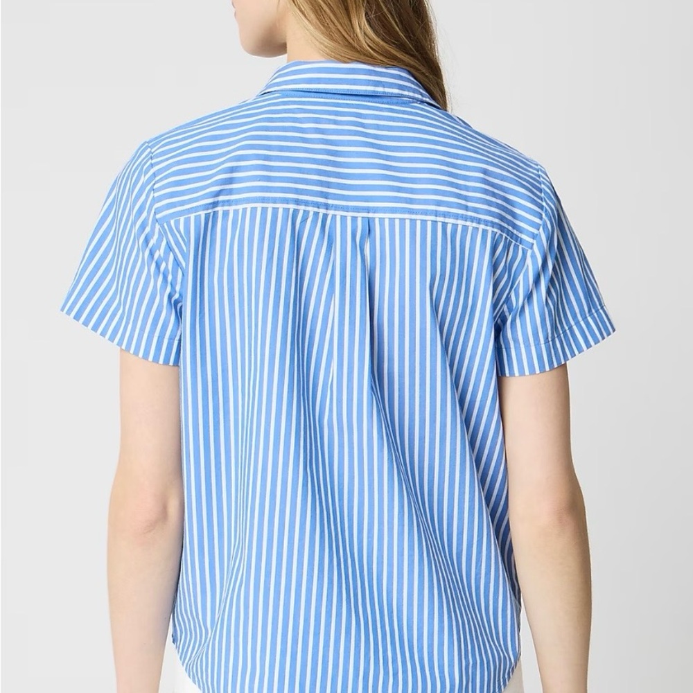 J. Crew Women's Blue and White Striped short sleeve Poplin Popover Top.NWT - Picture 2 of 9